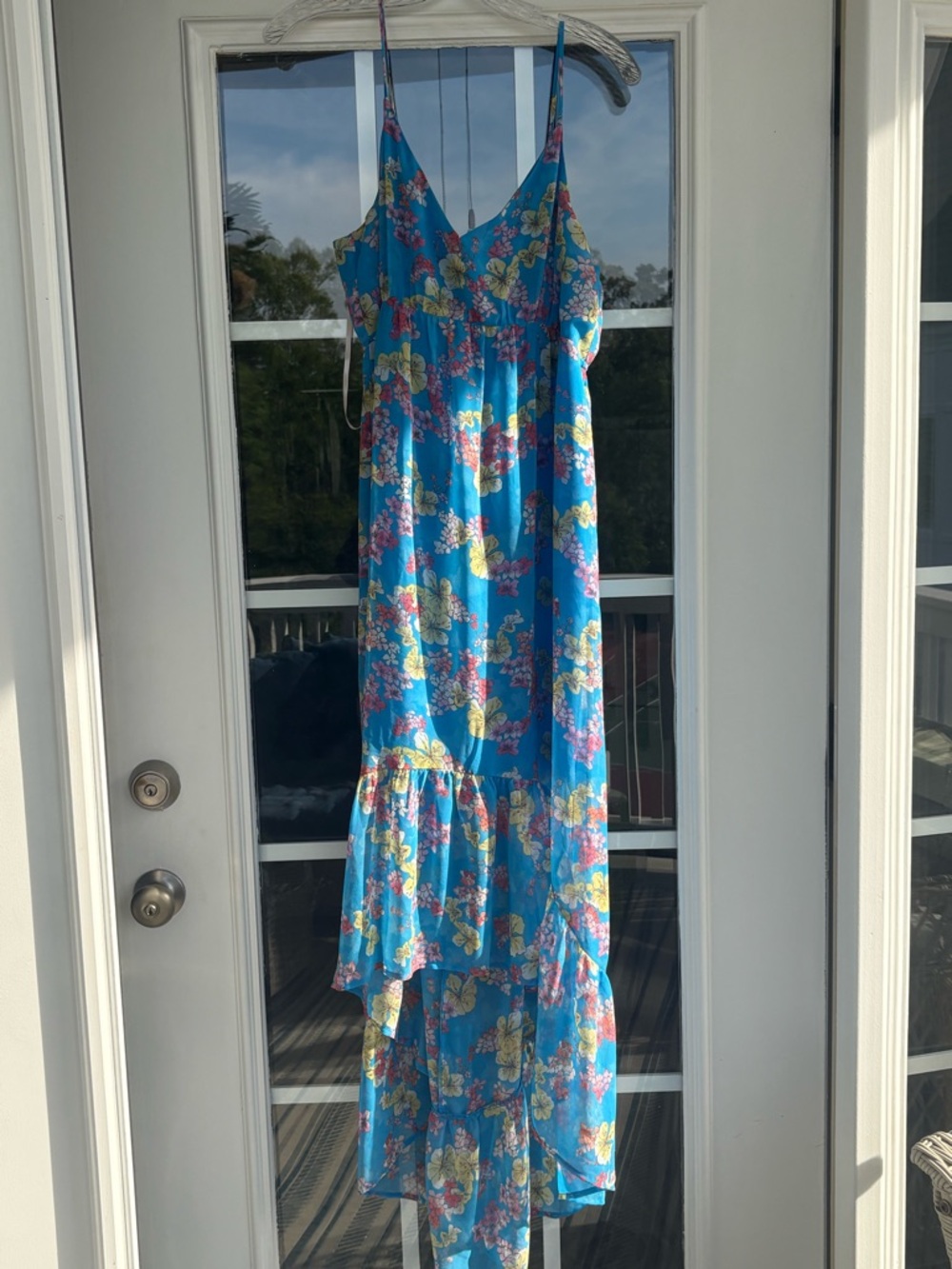 New- BCBGeneration Turquoise Floral High 
Low Maxi Dress